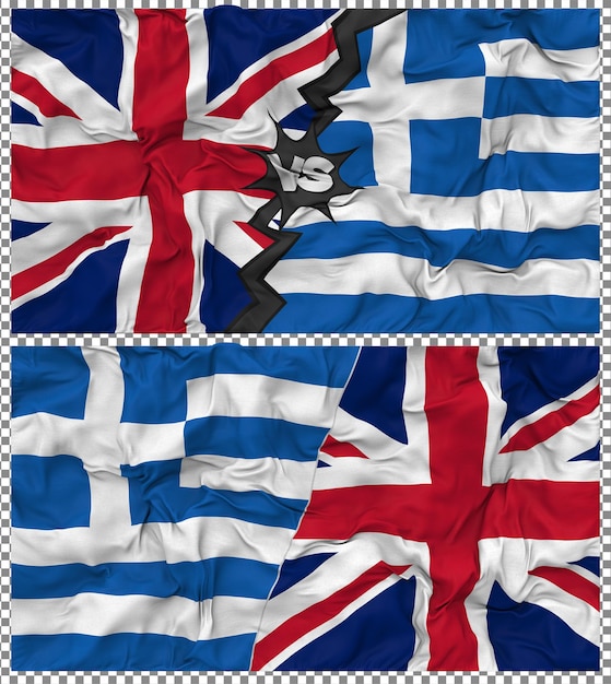 Grèce contre Royaume-Uni Half Combined Flag Cloth Bump Texture Rendering 3D