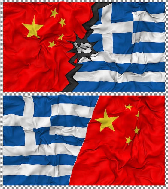 Grecia contra China Media bandera combinada con textura 3D de la tela de la bandera