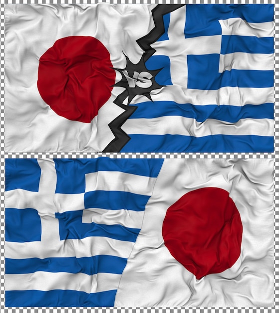 Grecia contra Japón Media bandera combinada con textura 3D de la tela