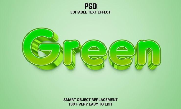 PSD green 3d editable text effect with background premium psd