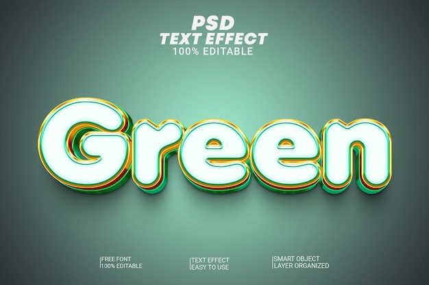 Green 3D Text Effect with Gold Outline
