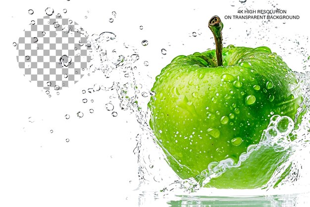 Green Apple Splash 3d Représentation Réaliste D'une Pomme En éclaboussure Sur Un Fond Transparent