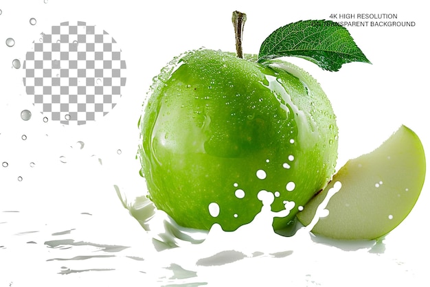 Green Apple Splash 3d Représentation Réaliste D'une Pomme En éclaboussure Sur Un Fond Transparent