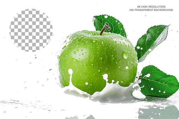 Green Apple Splash 3d Représentation Réaliste D'une Pomme En éclaboussure Sur Un Fond Transparent