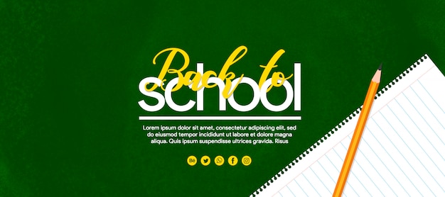 PSD green banner back to school avec un crayon