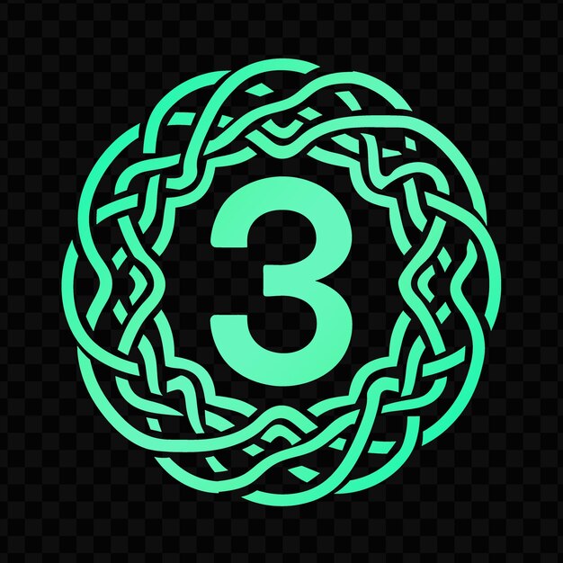 PSD green circle with a green background with a pattern of the number 3