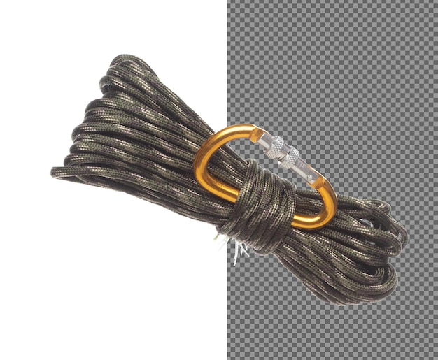 Green Climbing Rope roll fly in air Forte sicurezza corda di arrampicata per lo sport hobby di montagna bisogno di attrezzature di sicurezza per bloccare tenere il peso della corda scalatrice sfondo bianco isolato