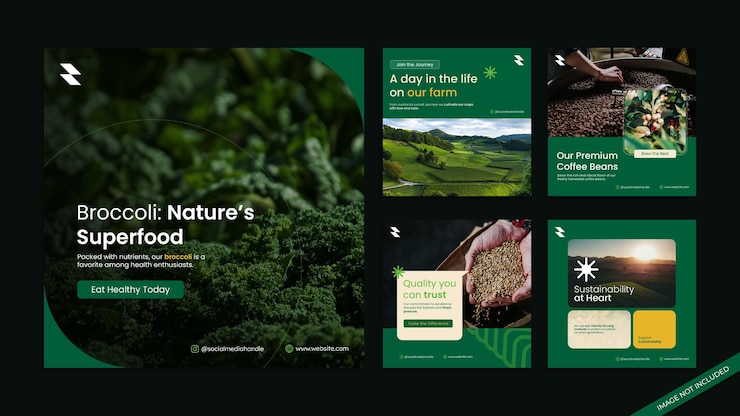 PSD green farm nature social media carousel modello di post