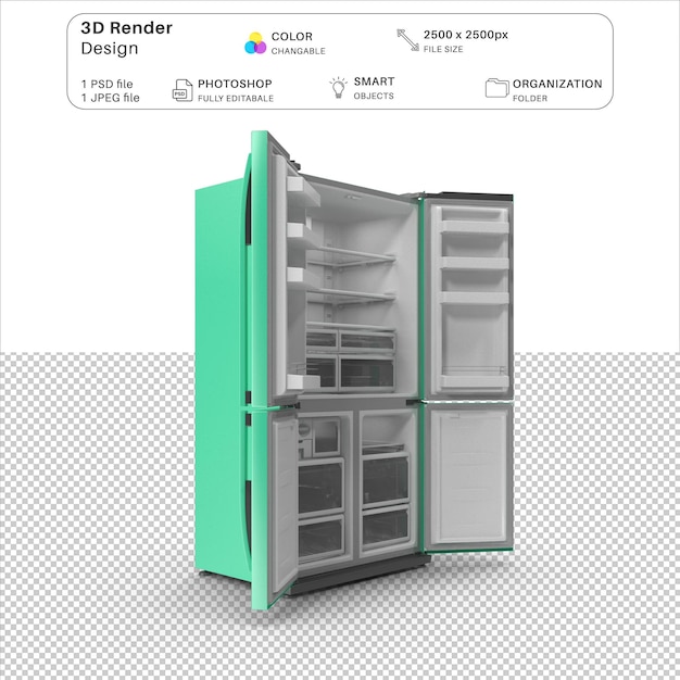 PSD green fridge open doors arquivo psd de modelagem 3d