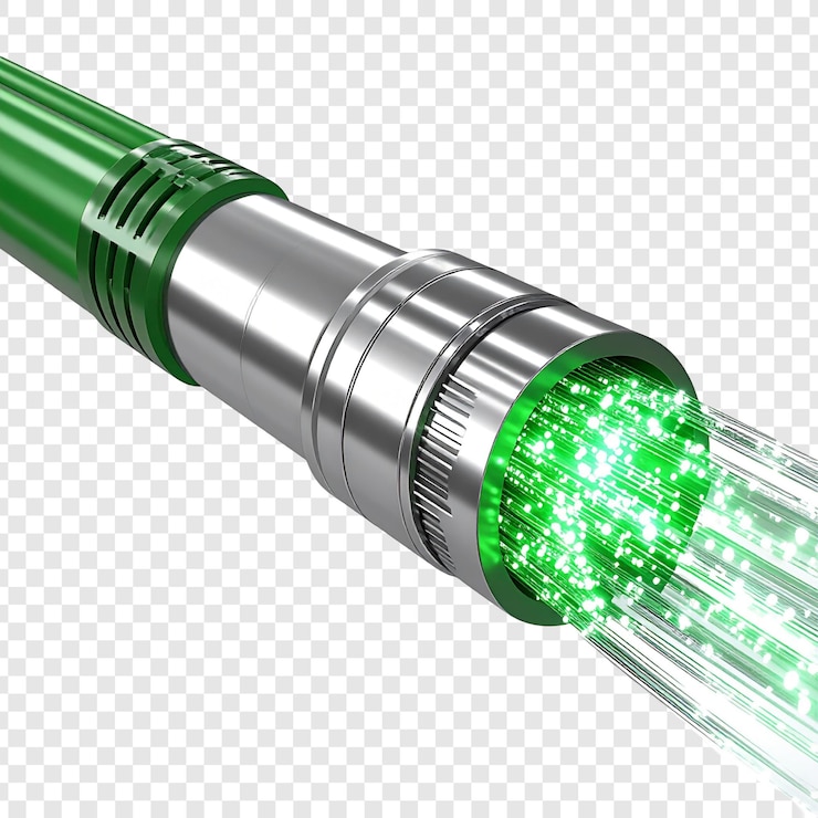 PSD green futuristic tube emitting a stream of bright green particles