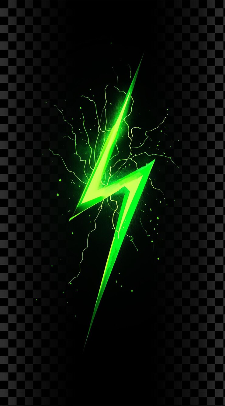 PSD green glowing lightning bolt symbol on transparent background
