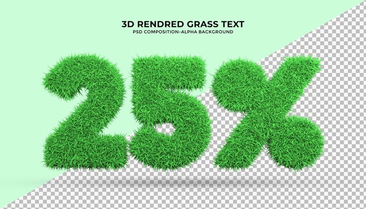 Green grass of 25 word in 3d rendering
