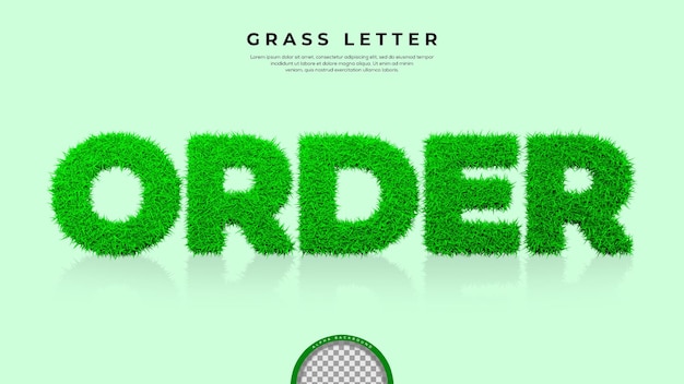 PSD green grass of order word em renderização 3d
