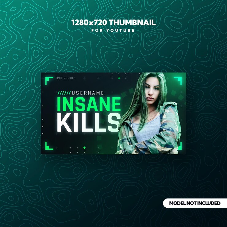 PSD green hud youtube gaming video thumbnail template (template de miniatura de vídeo de jogos do tech hud)