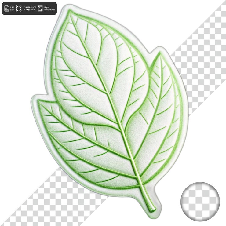 PSD green leaf illustration with detailed veins and transparent background
