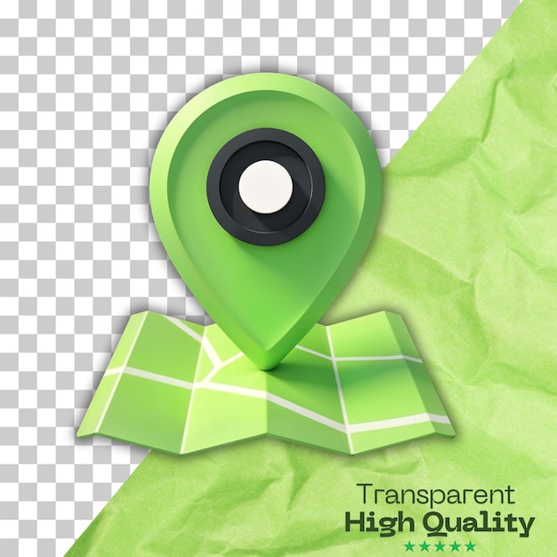 Green Location Pin on a Map in 3D Style for Navigation and Travel Applications