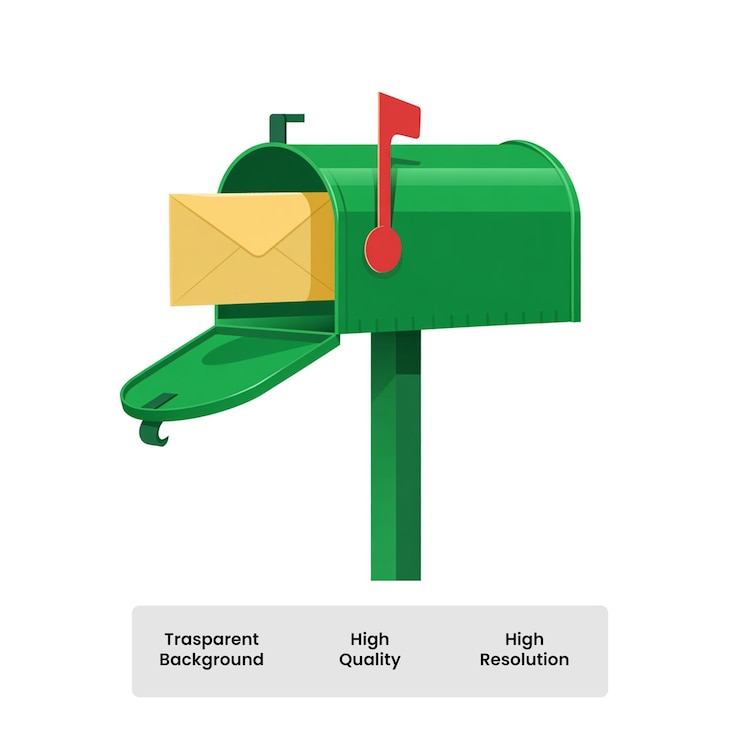PSD green mailbox with an envelope inside