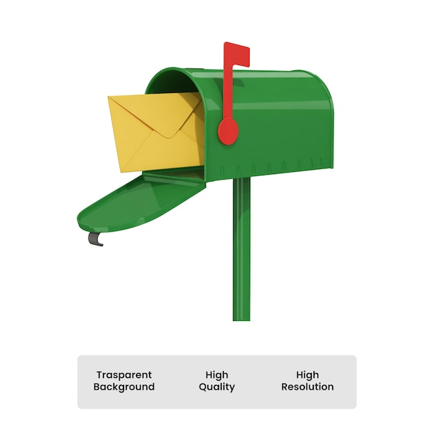 Green Mailbox with Open Door and Envelope