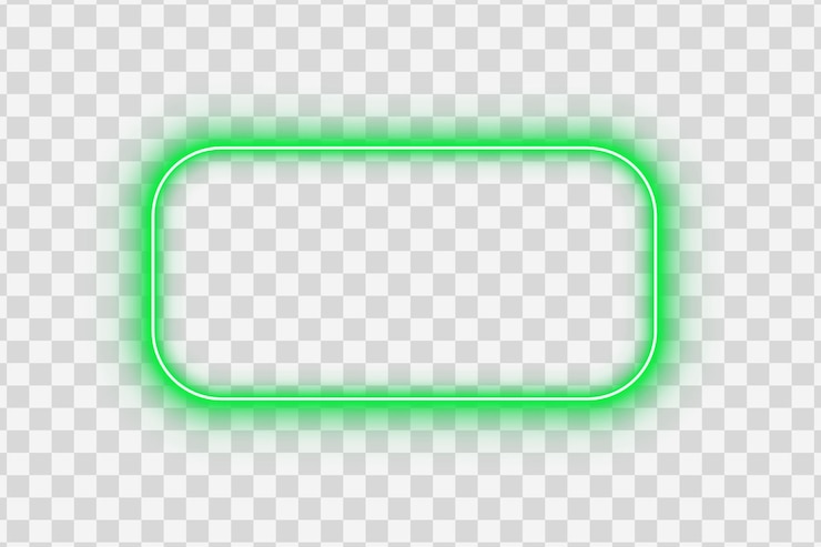 PSD green neon glowing rectangle frame rounded corners light border outline on transparent background