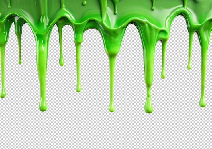 PSD green paint melting down isolated on transparent background