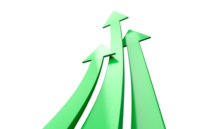 Green rising arrows growing business investment concept Isolated background