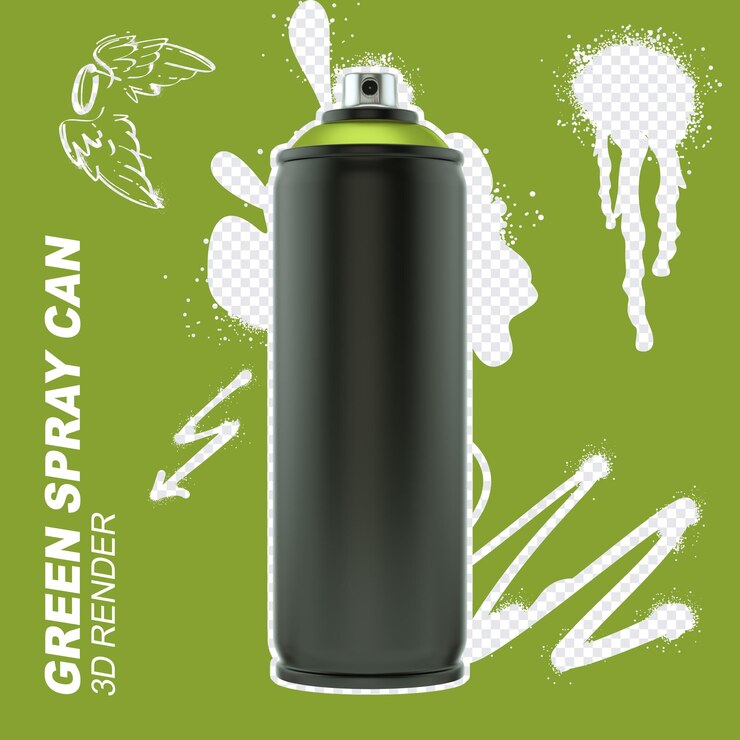 PSD green spray can front view 3d render