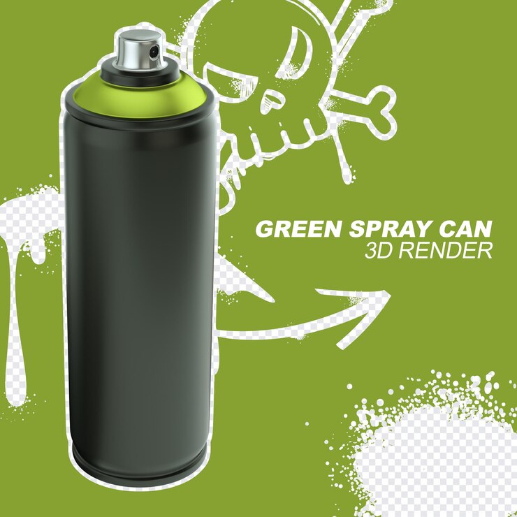 PSD green spray can tilted right for design composition