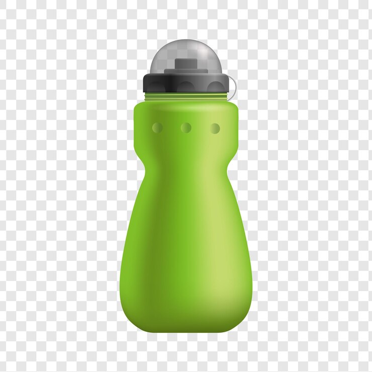 PSD green squeeze water bottle with sipping valve isolated on transparent background
