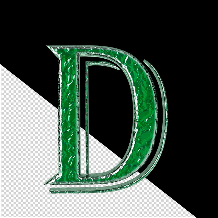 PSD green symbol in a silver frame letter d