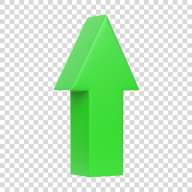 PSD green up arrow isolated on a white background 3d render illustration