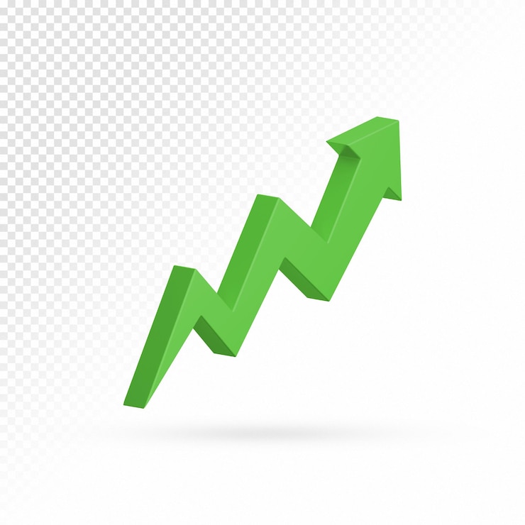 PSD green upward trending arrow representing growth and success in business