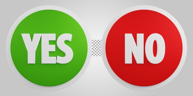 Green yes red no button isolated on transparent background 3D Render