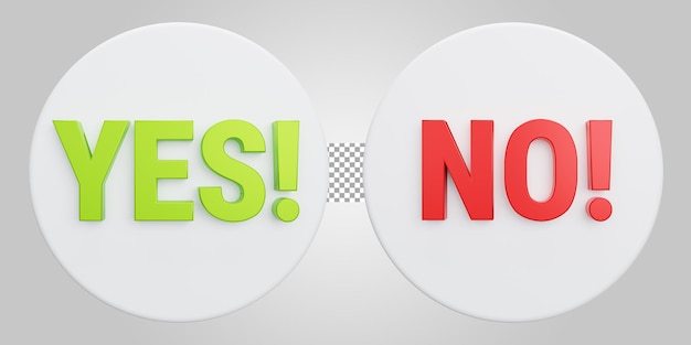 Green yes red no button isolated on transparent background 3D Render