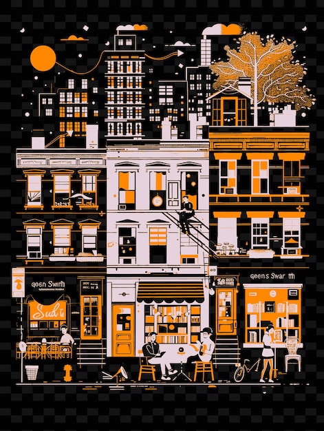 Greenwich Village Avec Une Scène De Rue Bohémienne Et Une Illustration En Pierre Brune