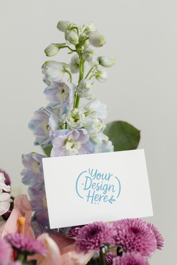 PSD greeting card mockup with flowers