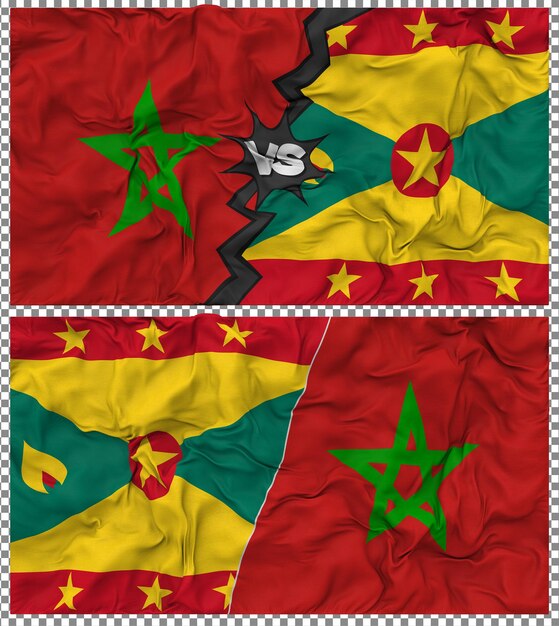 Grenada contro il Marocco Half Combined Flag Cloth Bump Texture Rendering 3D