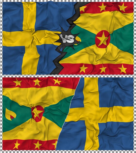Grenade contre la Suède Half Combined Flag Cloth Bump Texture Rendering 3D