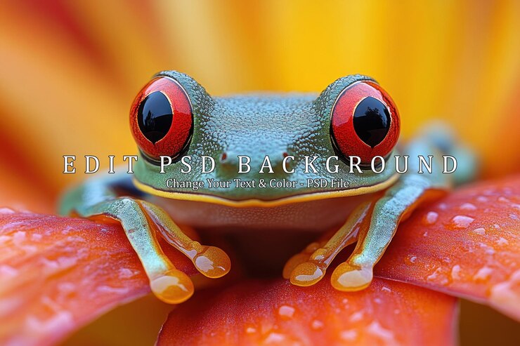 PSD la grenouille aux yeux rouges sur une fleur