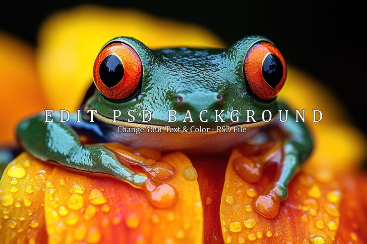 PSD la grenouille aux yeux rouges sur un pétale