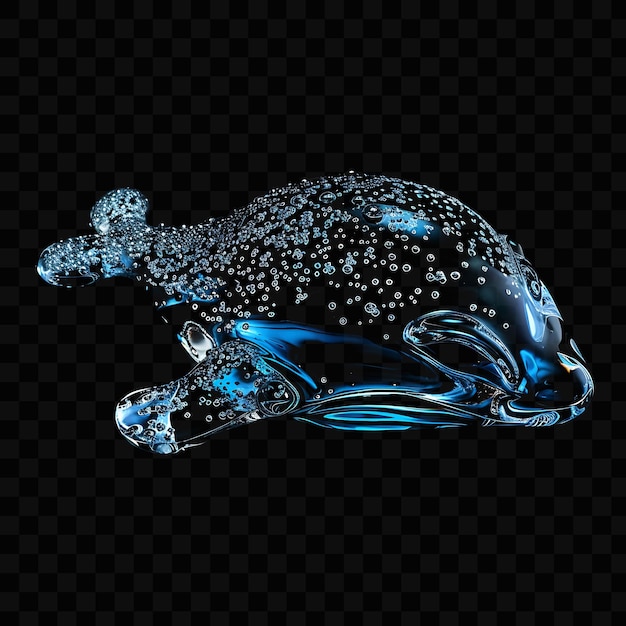 PSD une grenouille bleue avec des bulles et des bulles sur un fond noir