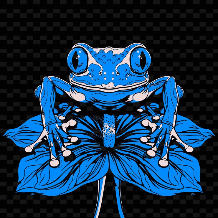 PSD une grenouille bleue avec une fleur bleue dessus