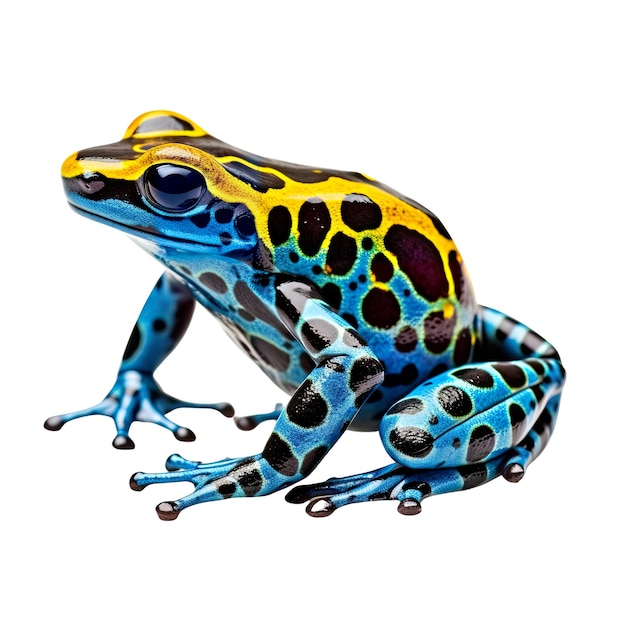 PSD une grenouille bleue et jaune vibrante isolée sur blanc transparent png generative ai