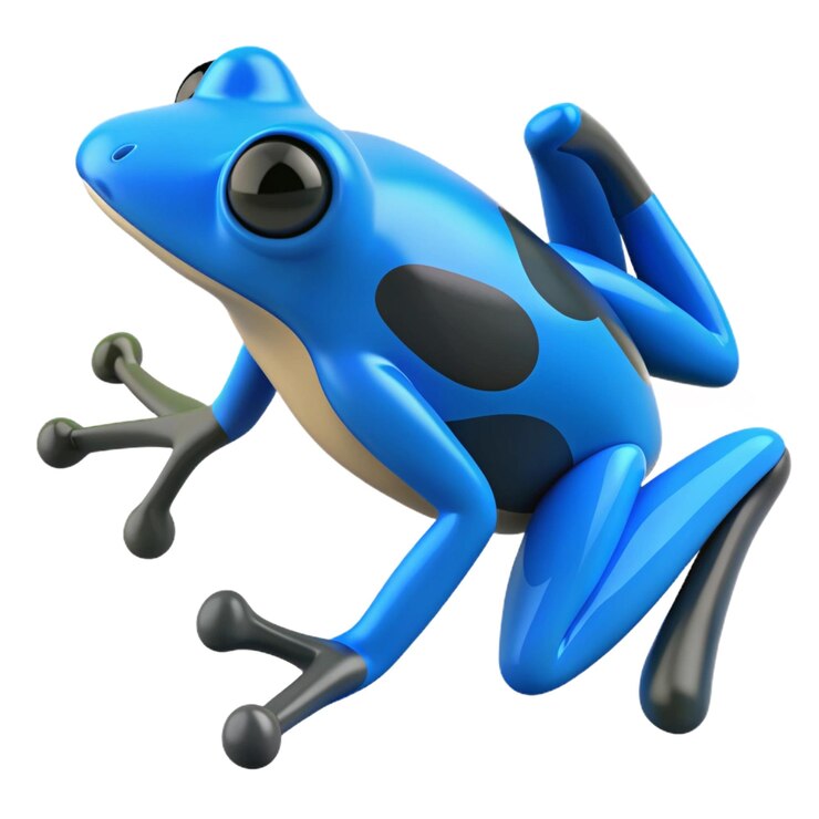 PSD une grenouille bleue avec une tache noire sur le dos est montrée