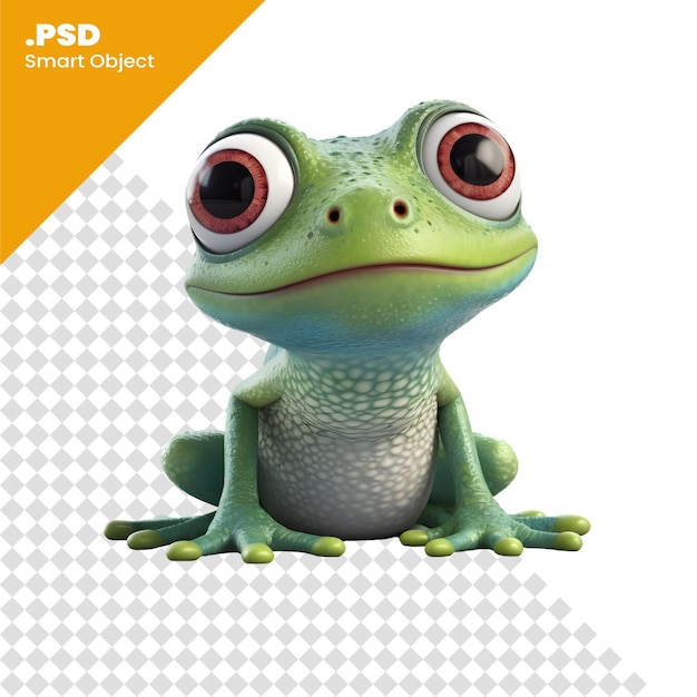 Grenouille De Dessin Animé Assis Sur Un Modèle Psd D'illustration 3d De Fond Blanc