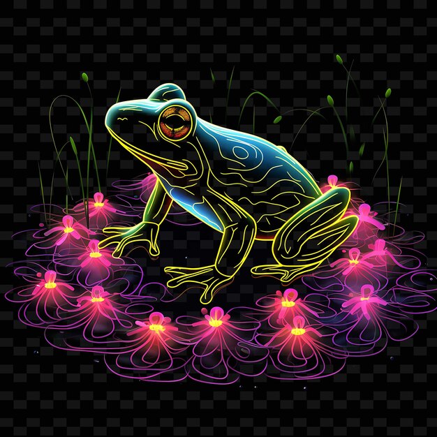 PSD la grenouille enchantée l'étang en spirale des lignes de néon du nénuphar à la forme de f des collections d'art lumineux au néon y2k