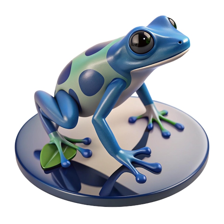 PSD une grenouille est assise sur un objet rond avec des feuilles vertes