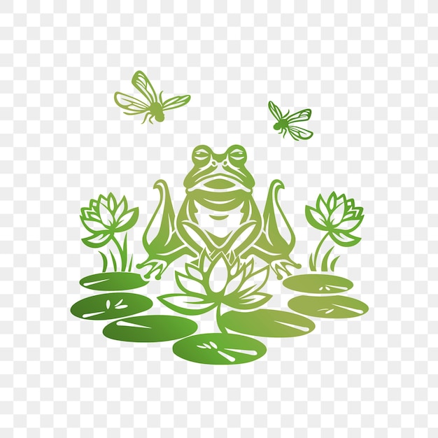 PSD une grenouille et une fleur de lotus dans un étang