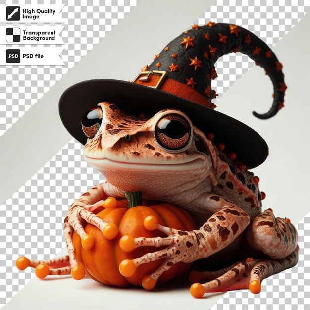 Grenouille Psd Dans Un Chapeau De Sorcière Sur Un Fond Transparent Avec Une Couche De Masque Modifiable