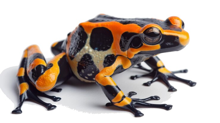 PSD la grenouille venimeuse dendrobates tinctorius à l'avant isolée sur un fond transparent