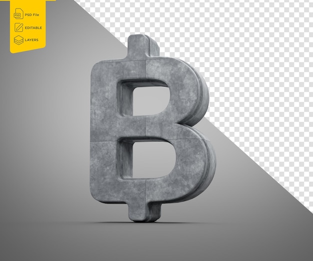 Grey Concrete Textured Thailand Baht Currency Symbol On White Background 3D Illustration